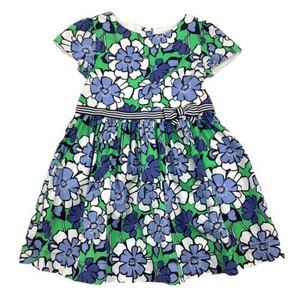 Gymboree Girls 4T Blue Green White Floral Cotton Spring Summer Dress Short Sleev